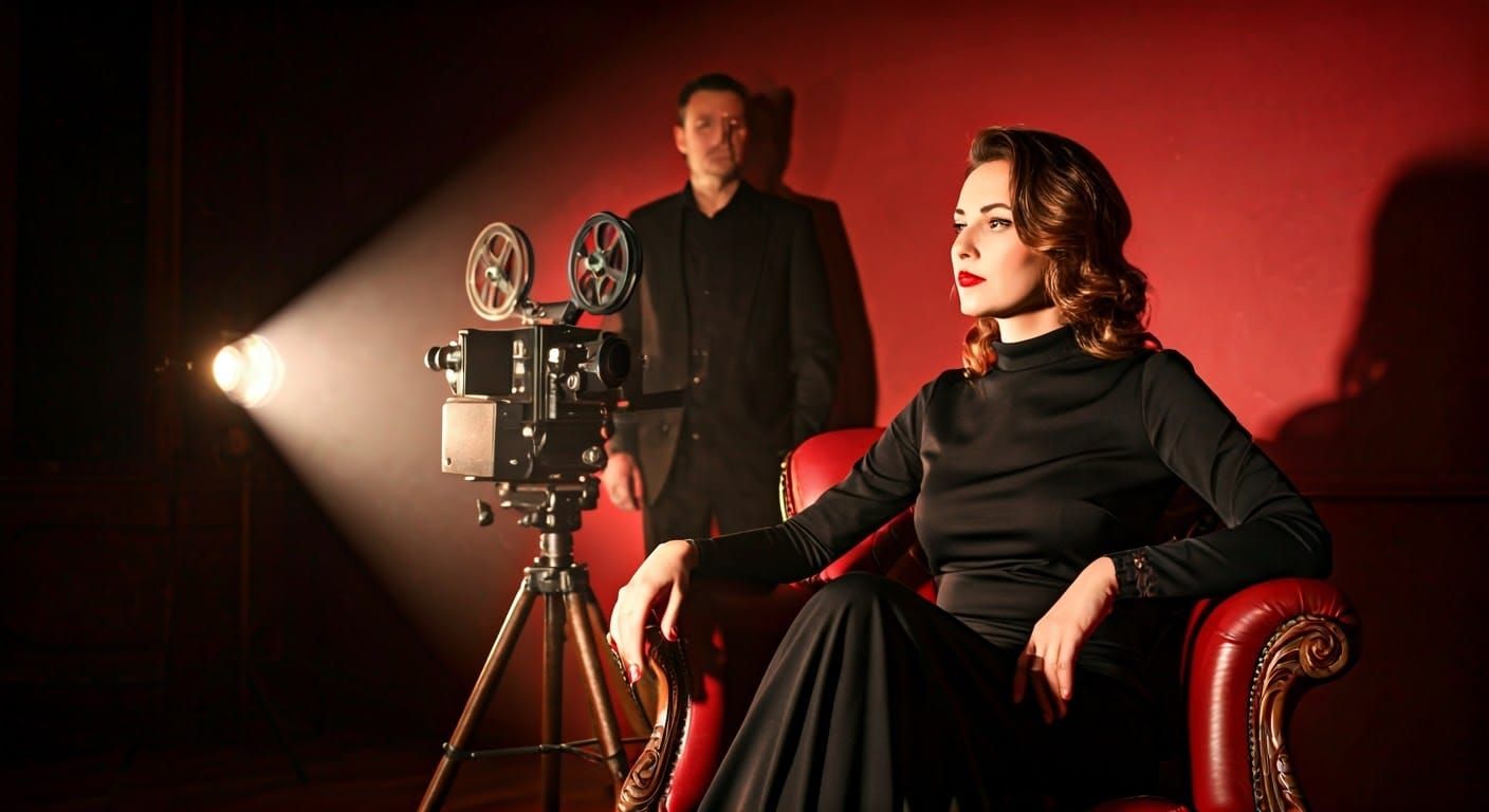 Woman in Velvet Armchair, Exuding Quiet Intensity