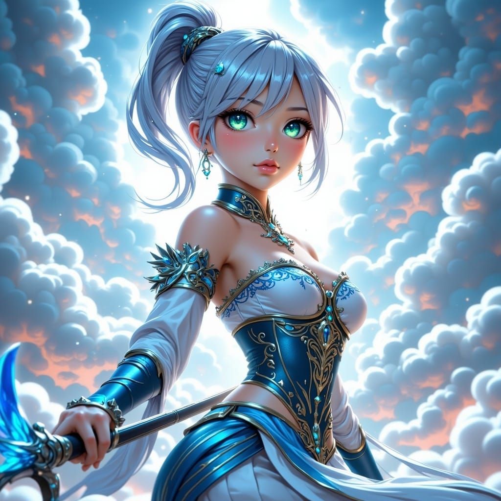 Heroic Anime Woman with Sword in Dreamscape