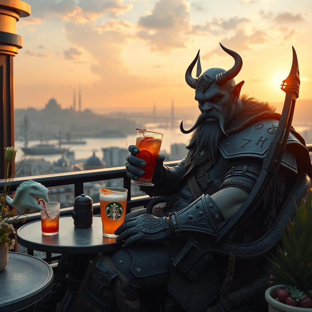 Orc Hunter and Lich King at Starbucks in Istanbul