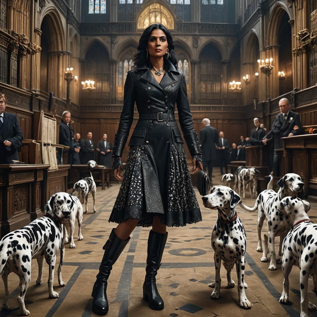 Suella Braverman in the House of Commons with Dalmatians