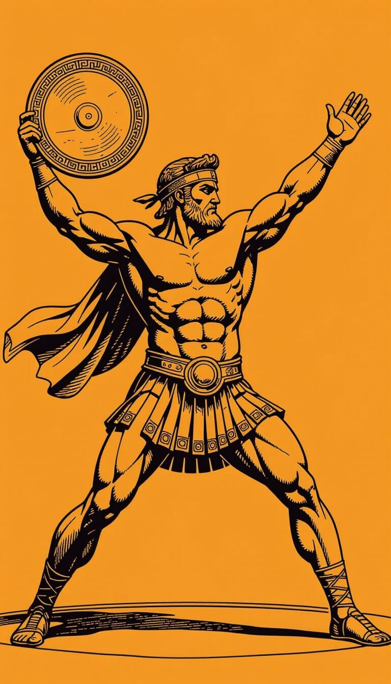 Ancient Greek Discus Thrower in Dynamic Pose