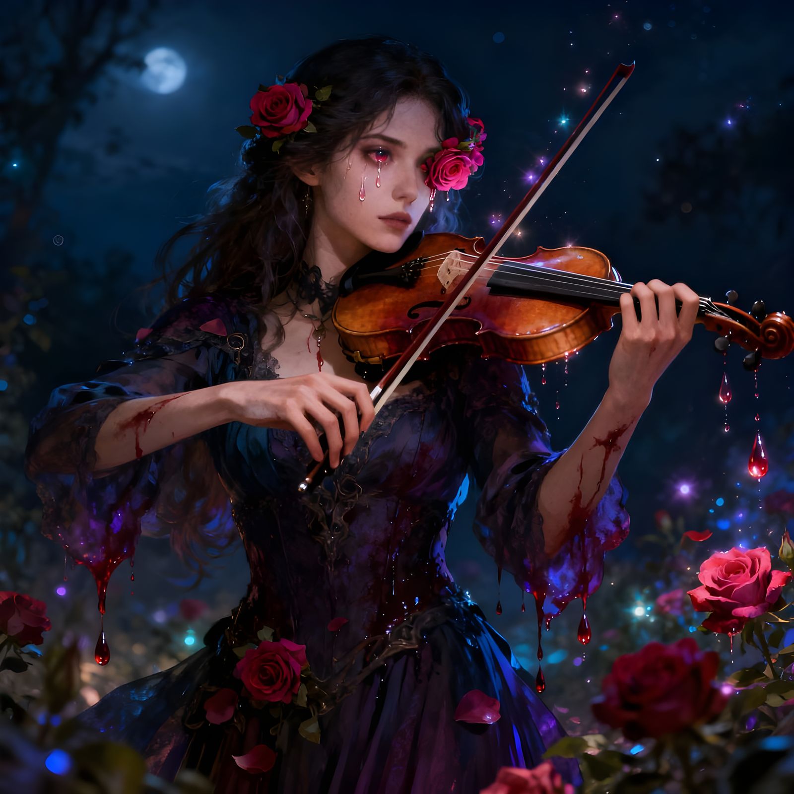 Violin Melody of Pain and Beauty in Deep Color
