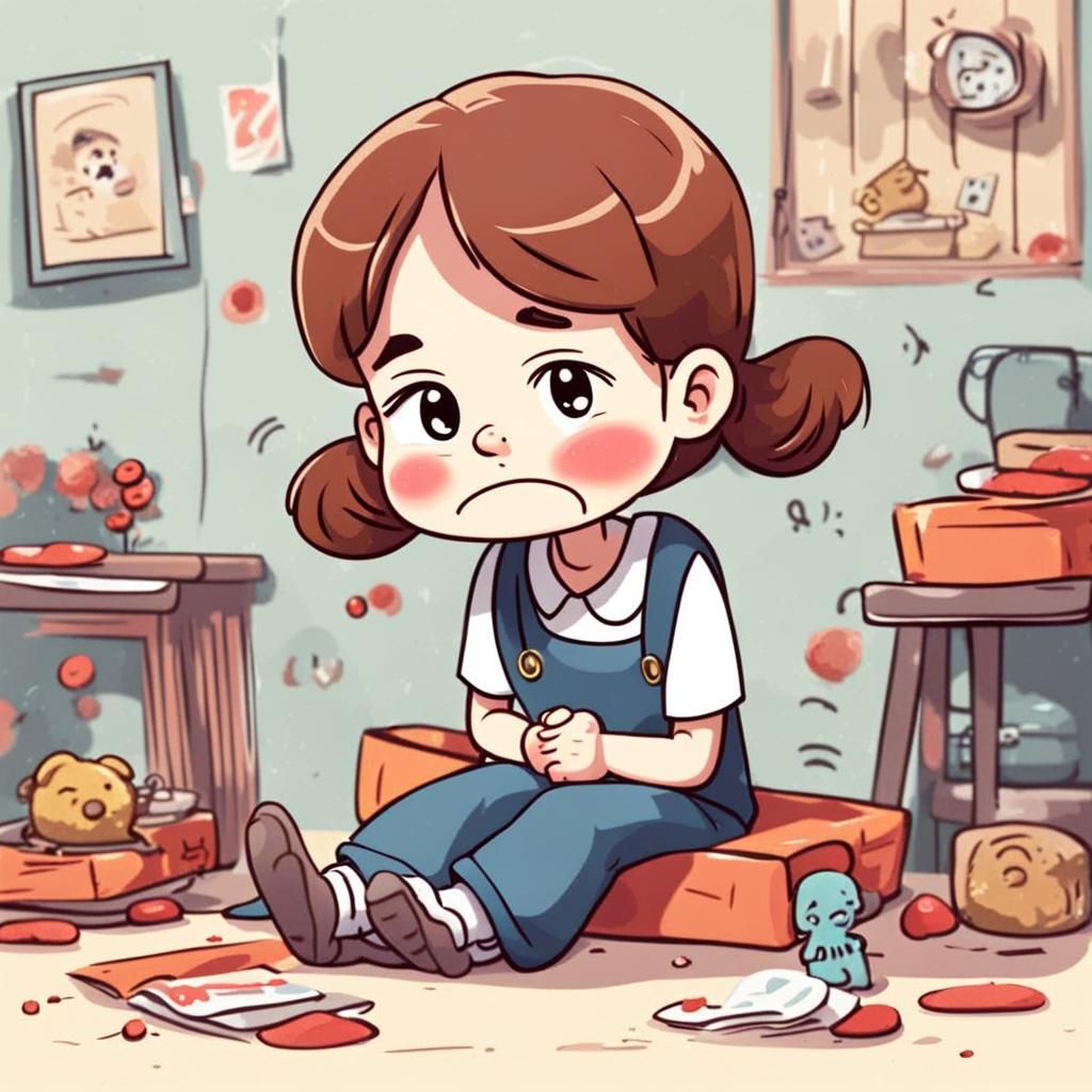 Sad Cartoon Girl Character Expressing Emotion