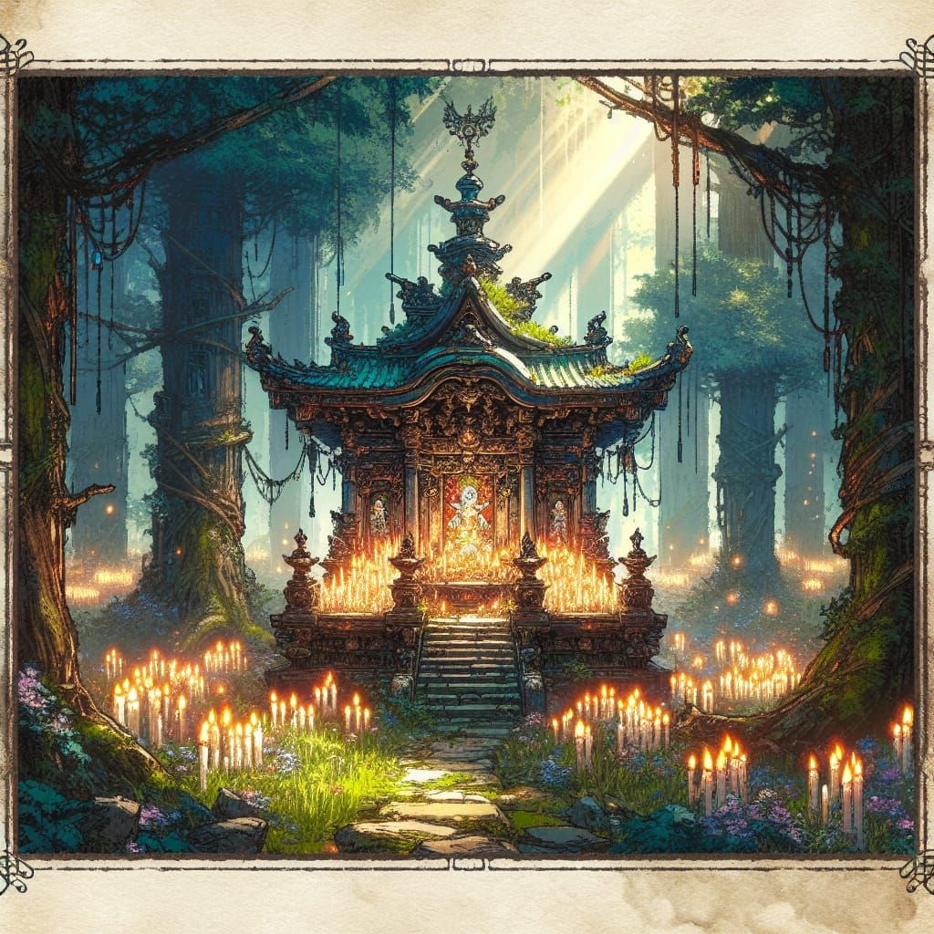 Ancient Shrine in Whimsical Fantasy Style