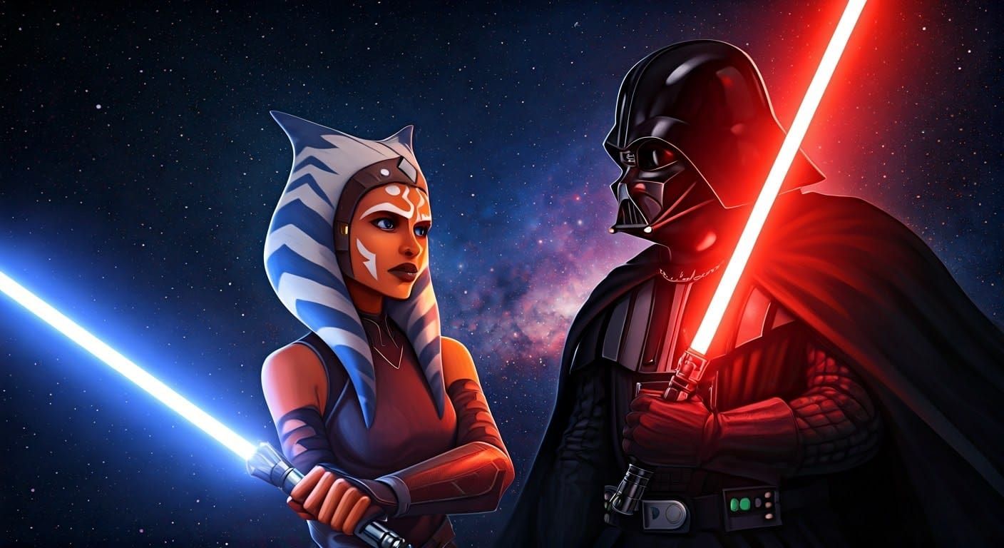 Ahsoka Tano vs Darth Vader in Anime Style