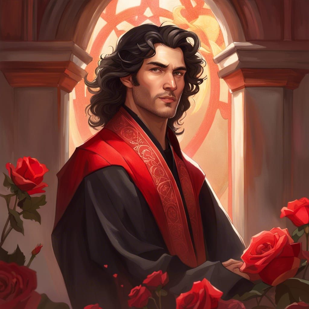 Priest in Temple Portrait with Roses