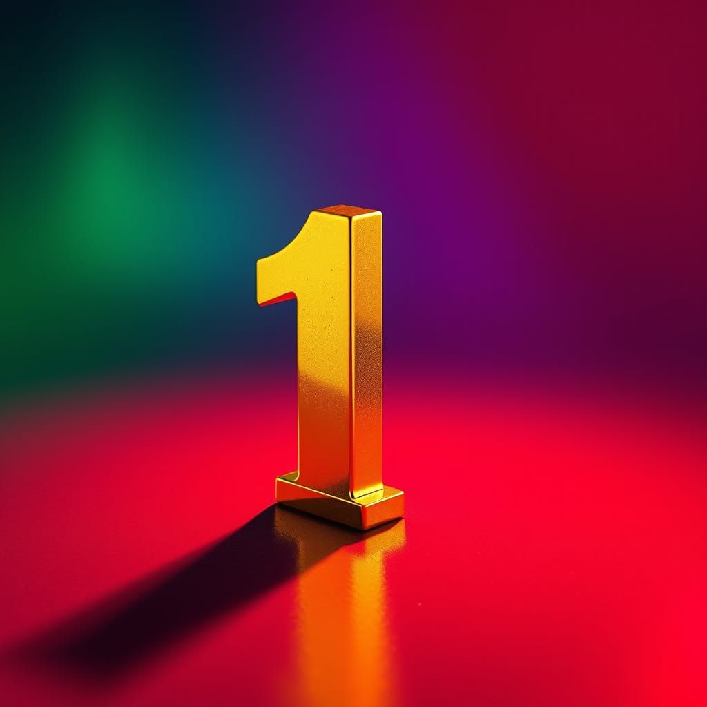Hyperrealistic Gold Numeral in Vibrant Colors