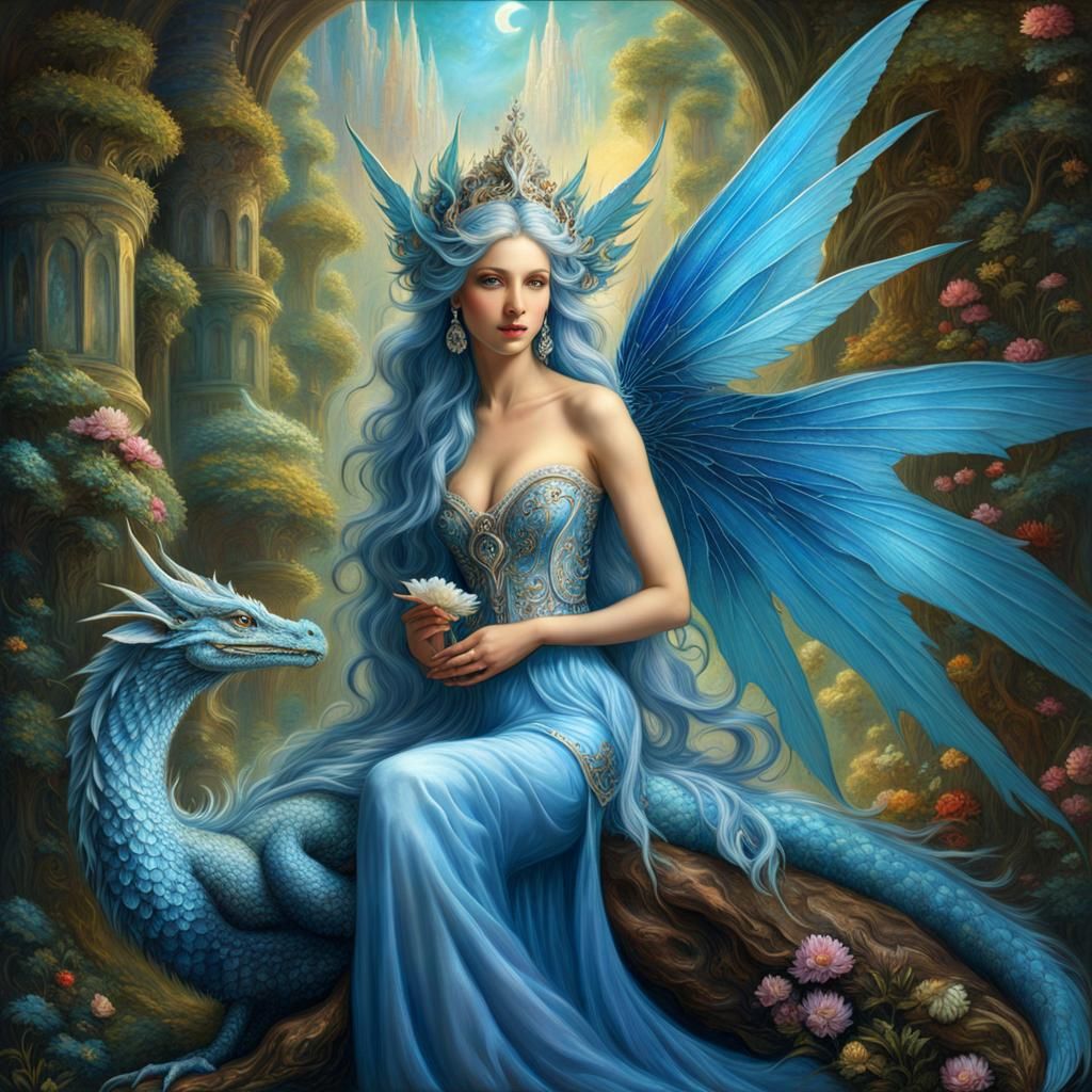 Fairy Feeding Dragon in Detailed Fairycore Style