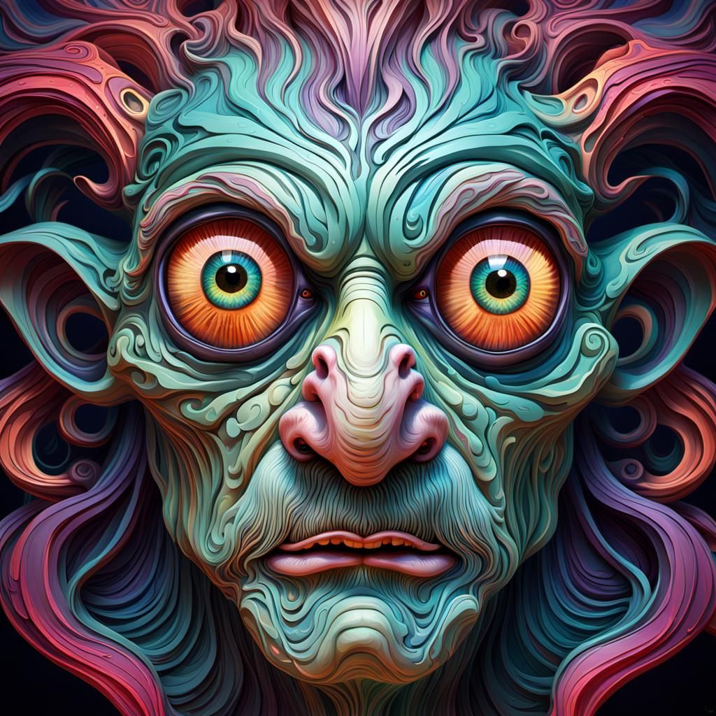 Grotesque Caricature Portrait in Art Nouveau Style