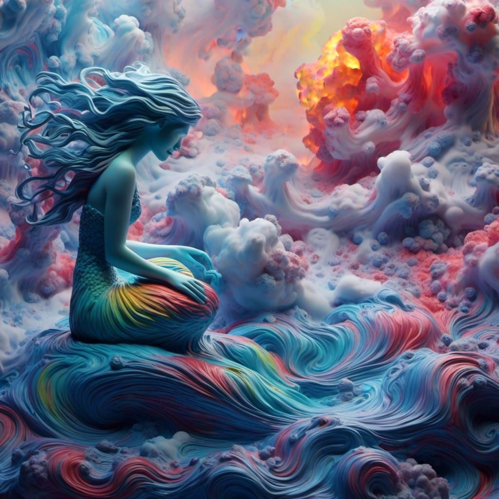 Surreal Mermaid Lake of Colorful Fluid