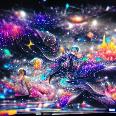 Vibrant Galaxy Night in Mixed Media Style