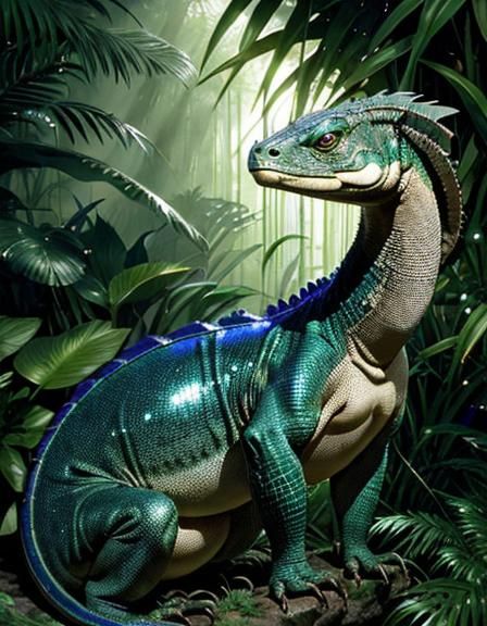 Komodo Dragon in Jungle, Metallic Iridescent Scales