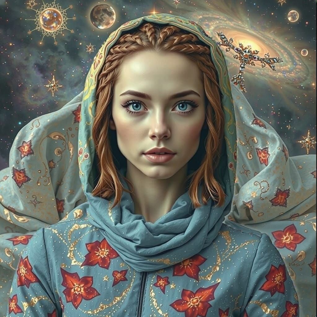 Cosmic Stardust Gown in Hyperrealistic Expressionism