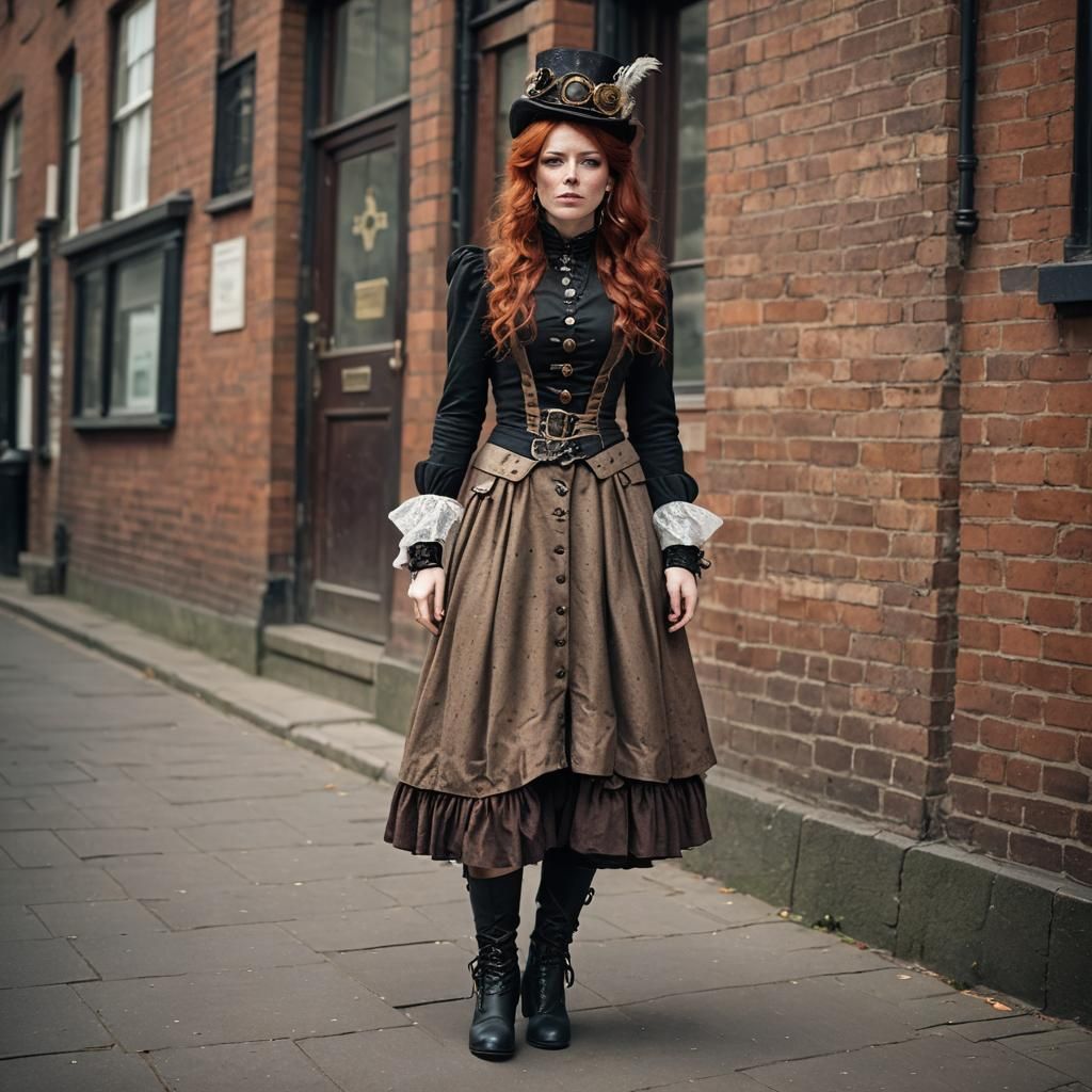 Steampunk Victorian Lady with Red Hair in London