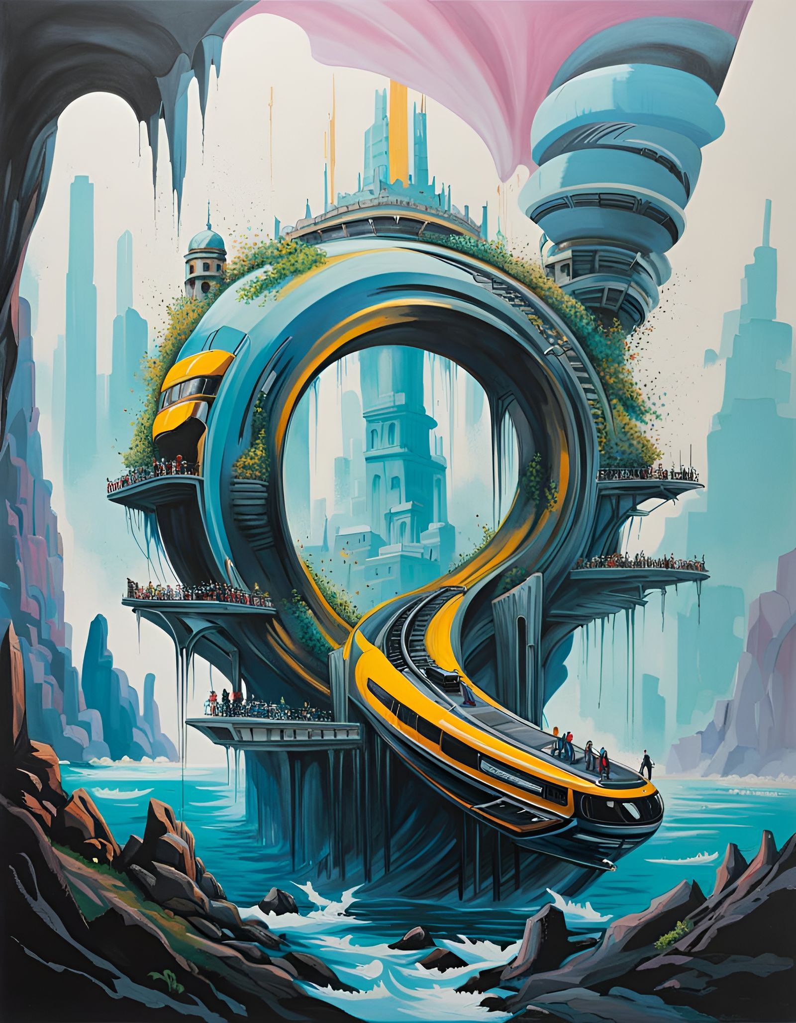 Futuristic Helical Supertrain Submerges to Gæia's Grotto Tem...