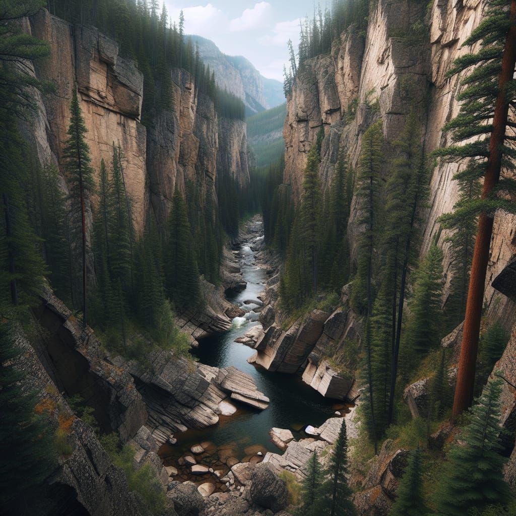 Serene River Flowing Through a Lush Canyon