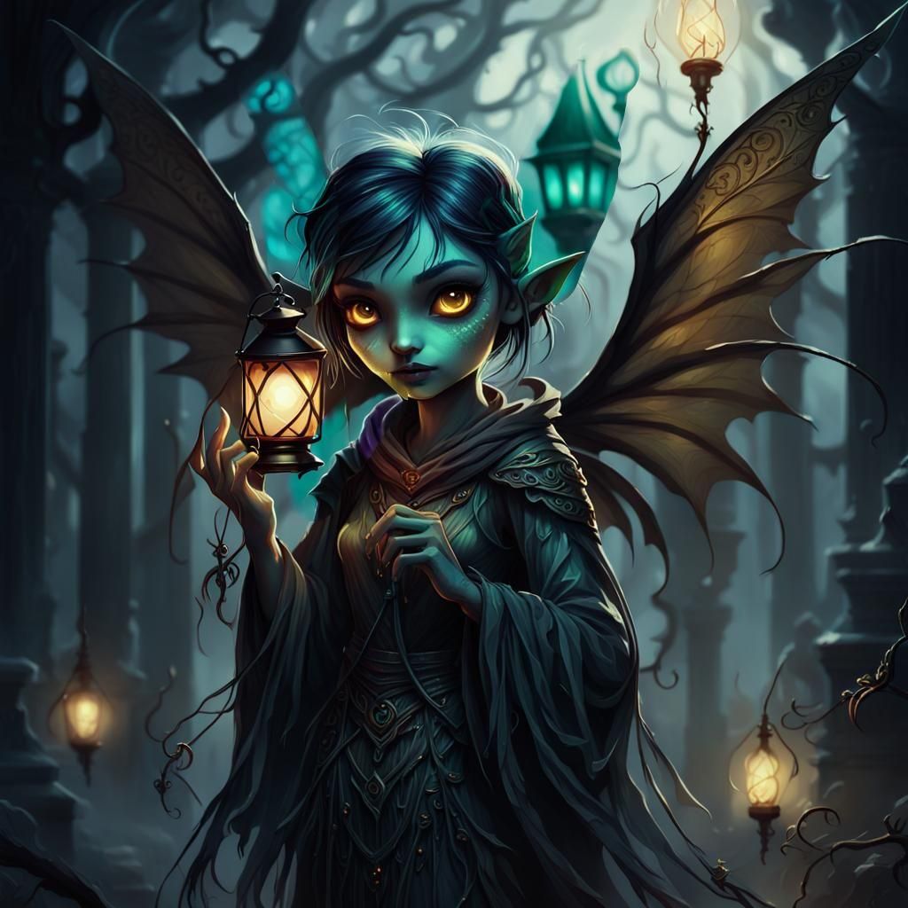Dream-Eating Pixie with Lantern: Fantasy Concept Art