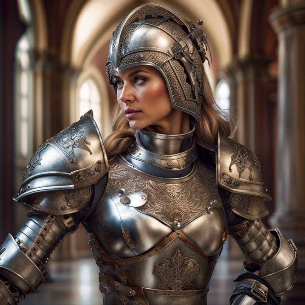 Photorealistic Lady Knight Portrait: Detailed Photography