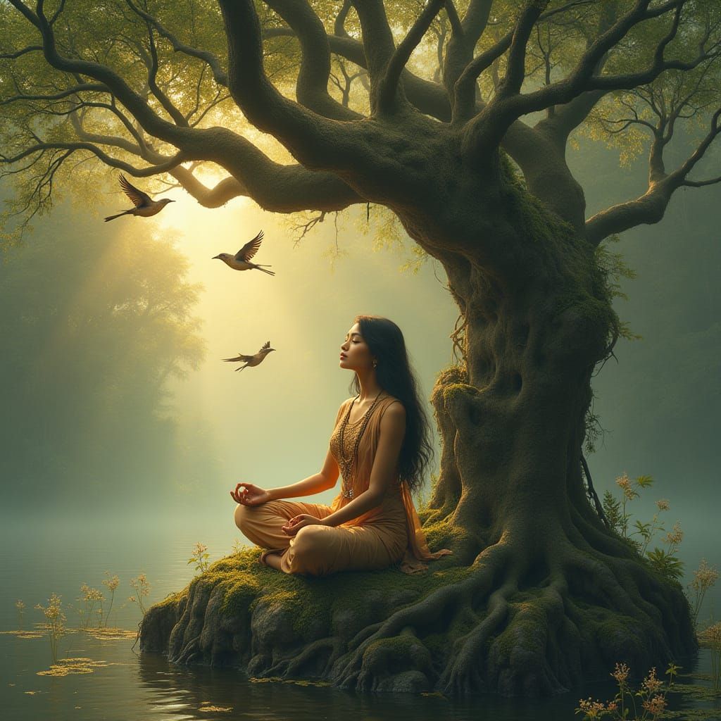 Serene Hindu Goddess in Nature