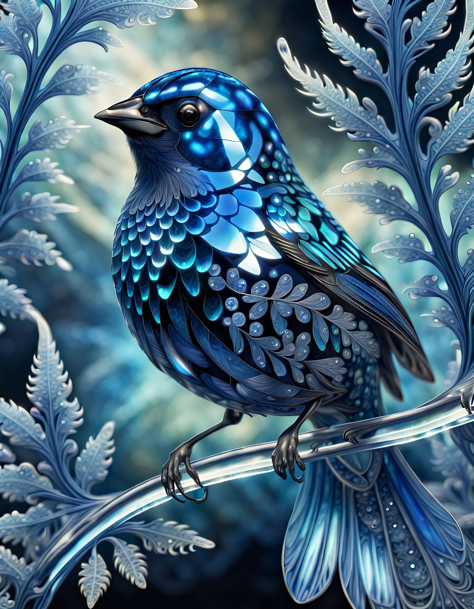 Crystal Indigo Bunting in Ernst Haeckel Style