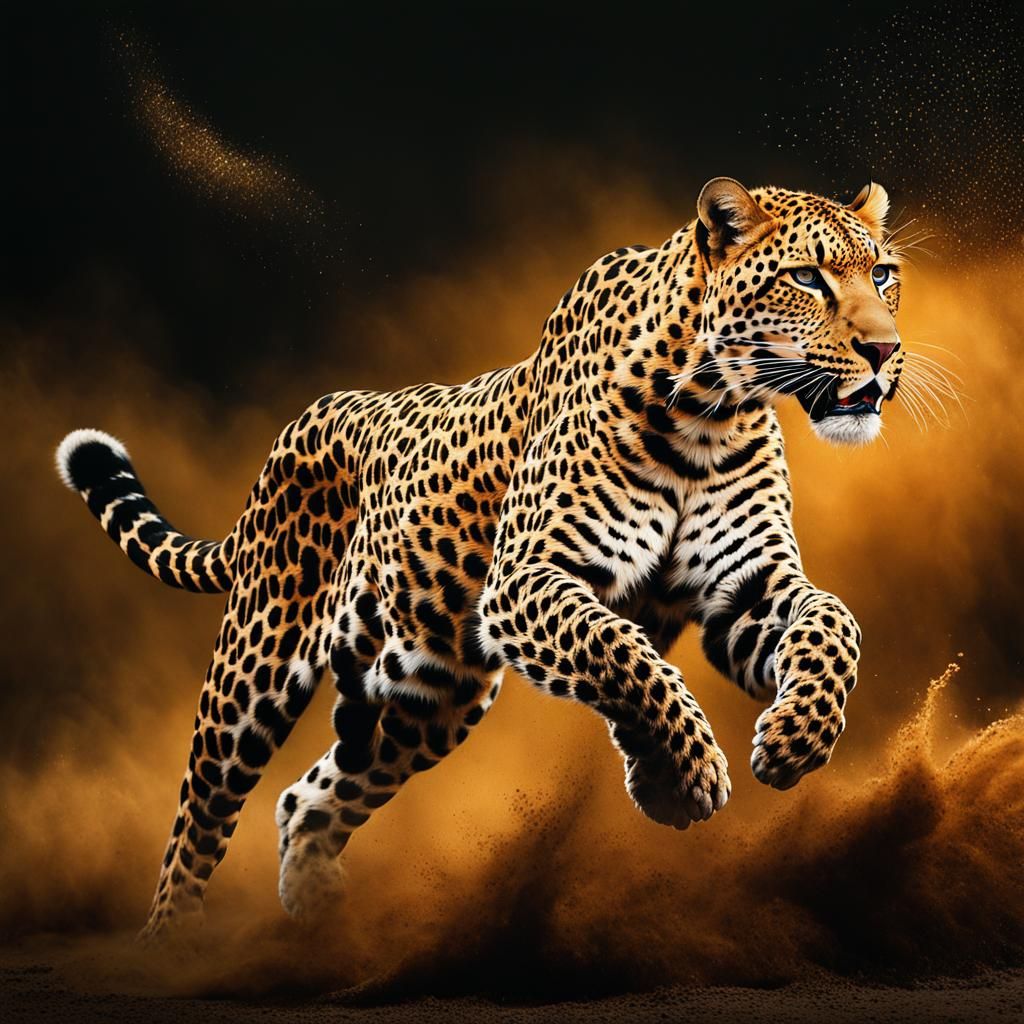 Leopard Leaps Across Savanna in Wildlife Photo