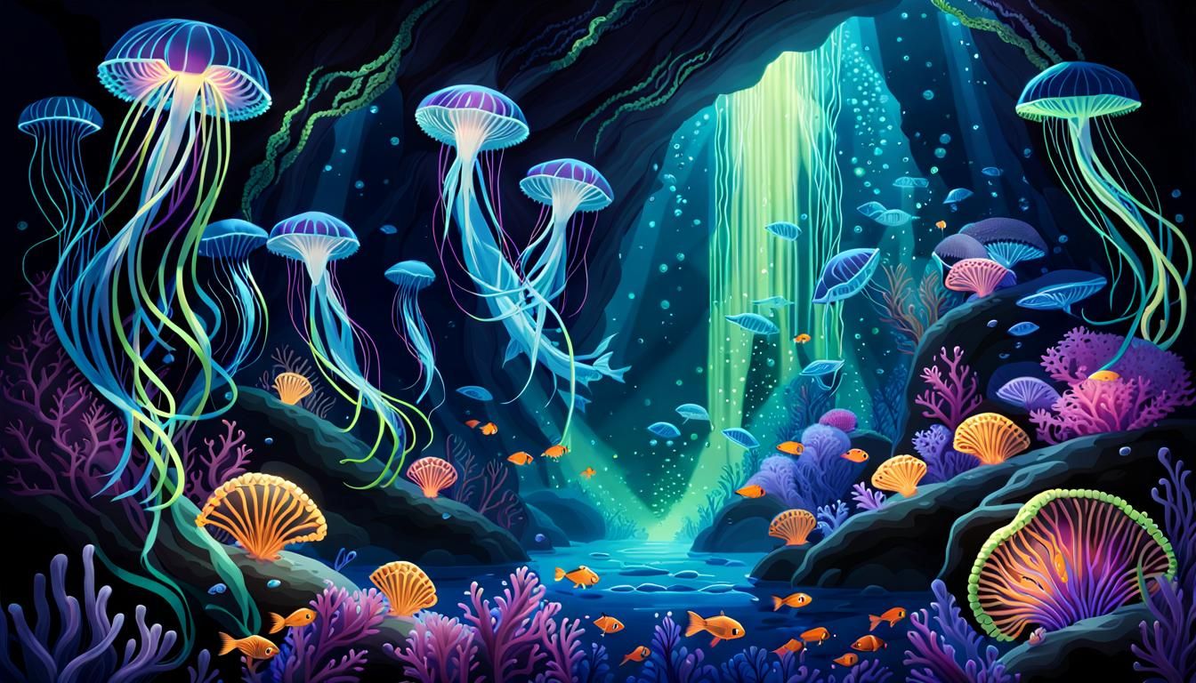 Bioluminescent Fish in a Fantasy Underwater World
