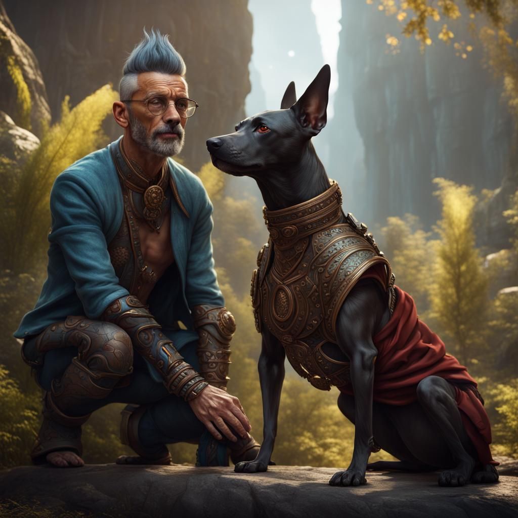 Xoloitzcuintle Dog with Owner: Detailed Matte Painting