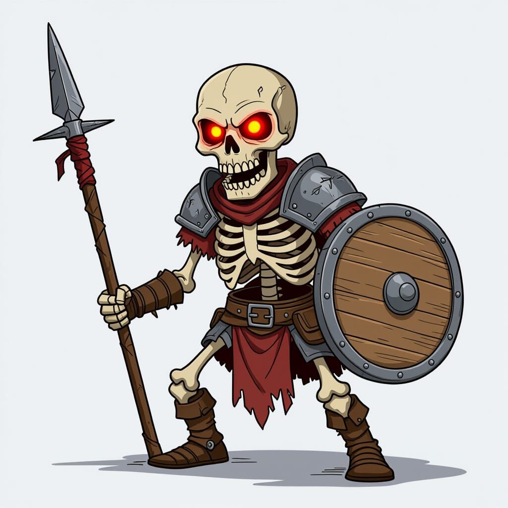 Menacing Skeleton Warrior in Toon Sketch Style