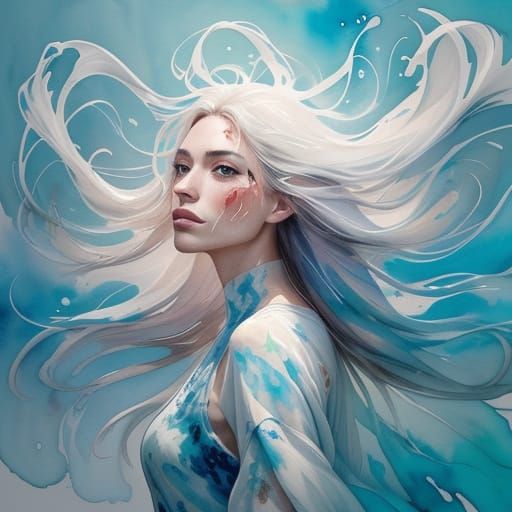 Ethereal Woman in Expressive Watercolour Splash Art