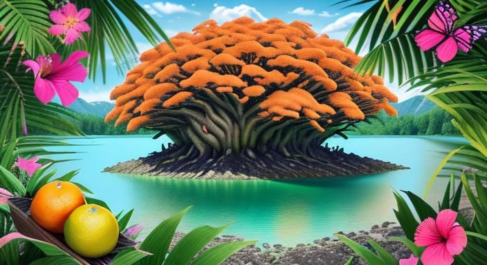 Mutant Lemon Fruit Monster in Tropical Paradise