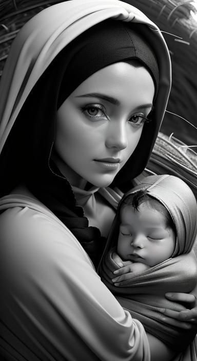 Newborn Portrait in Black and White, Anne Geddes Style