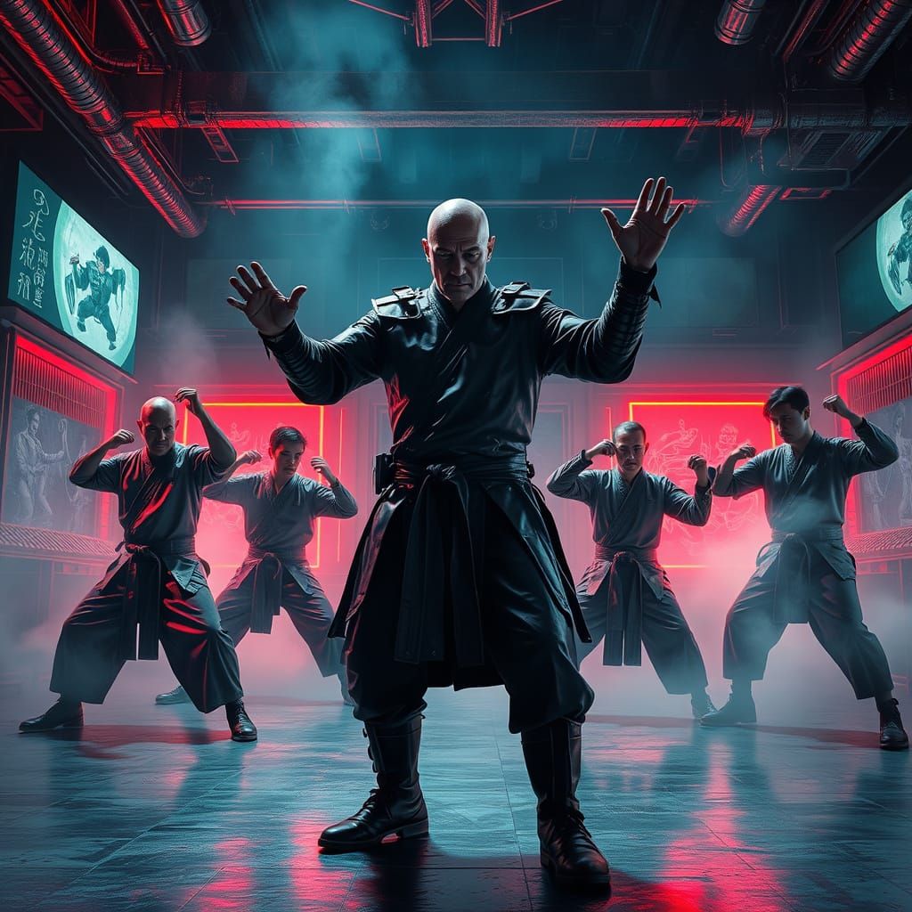 Cyberpunk Dojo with Kung Fu Master