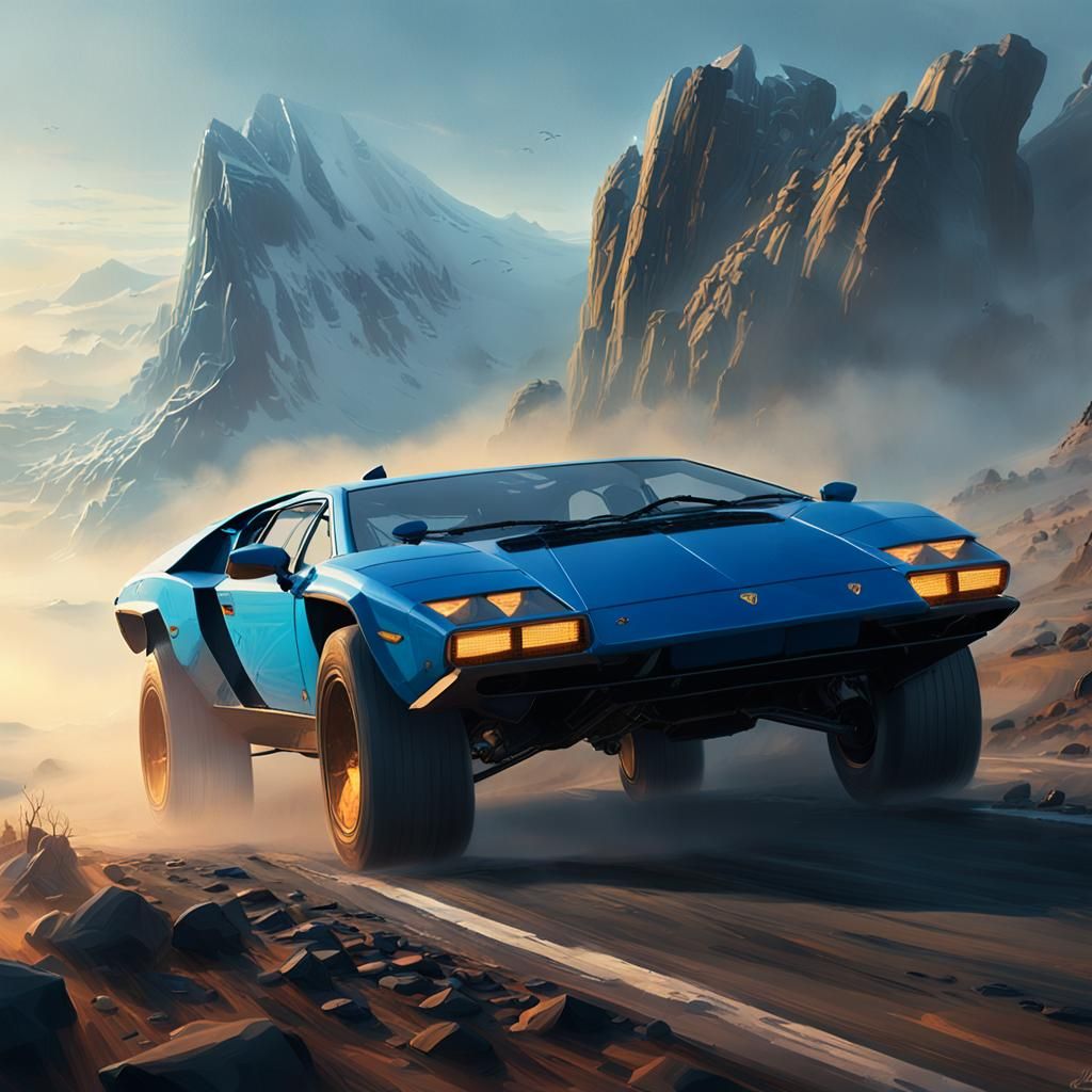 Lamborghini Speeds Across a Misty Landscape in Epic Cyberpun...