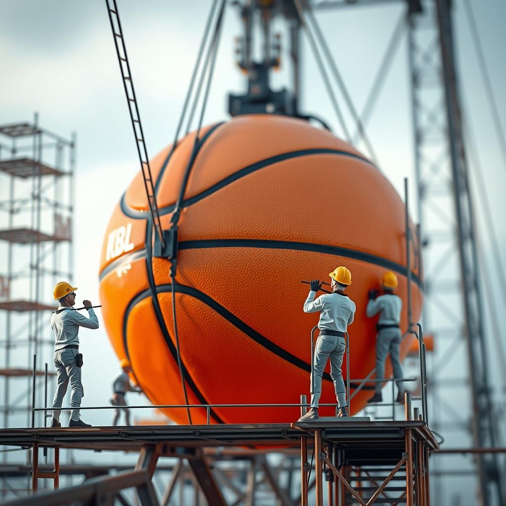 Giant Basketball Repaired by Tiny Workers in 4K