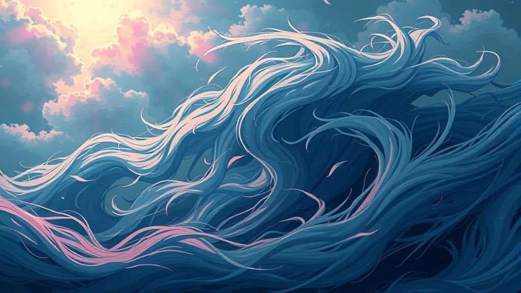 Dramatic Wind Scene in Anime-Inspired Digital Art