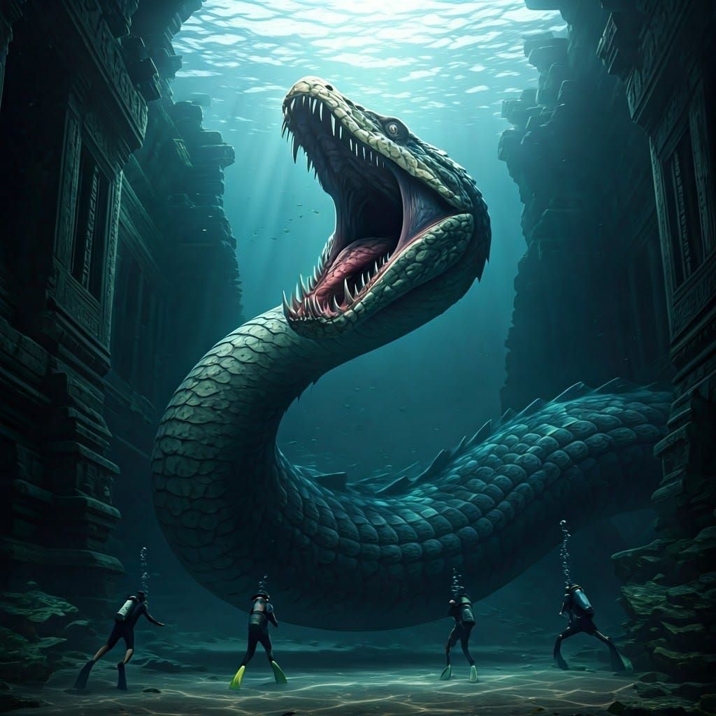 Surreal Underwater Encounter: Giant Titanoboa Emerges from A...