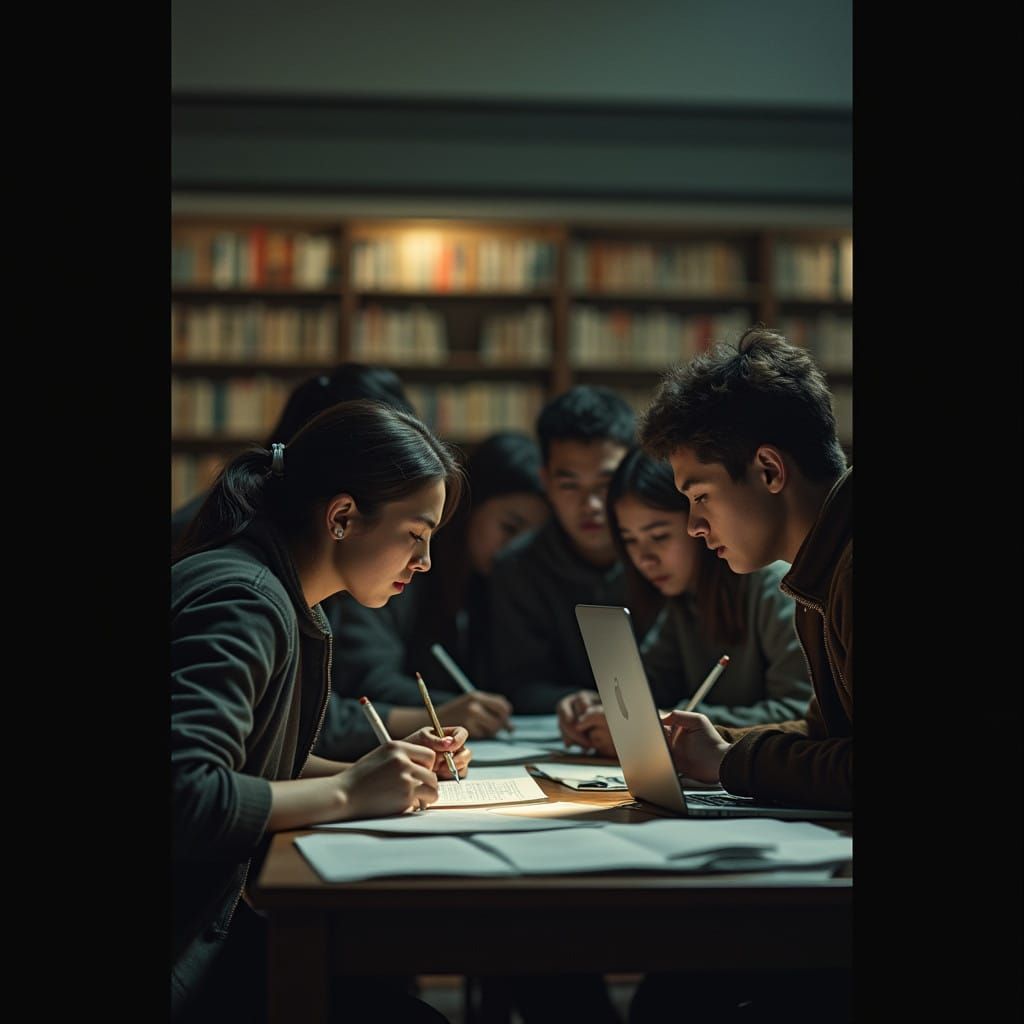 Higher Education Students Collaborate in Dimly Lit Universit...