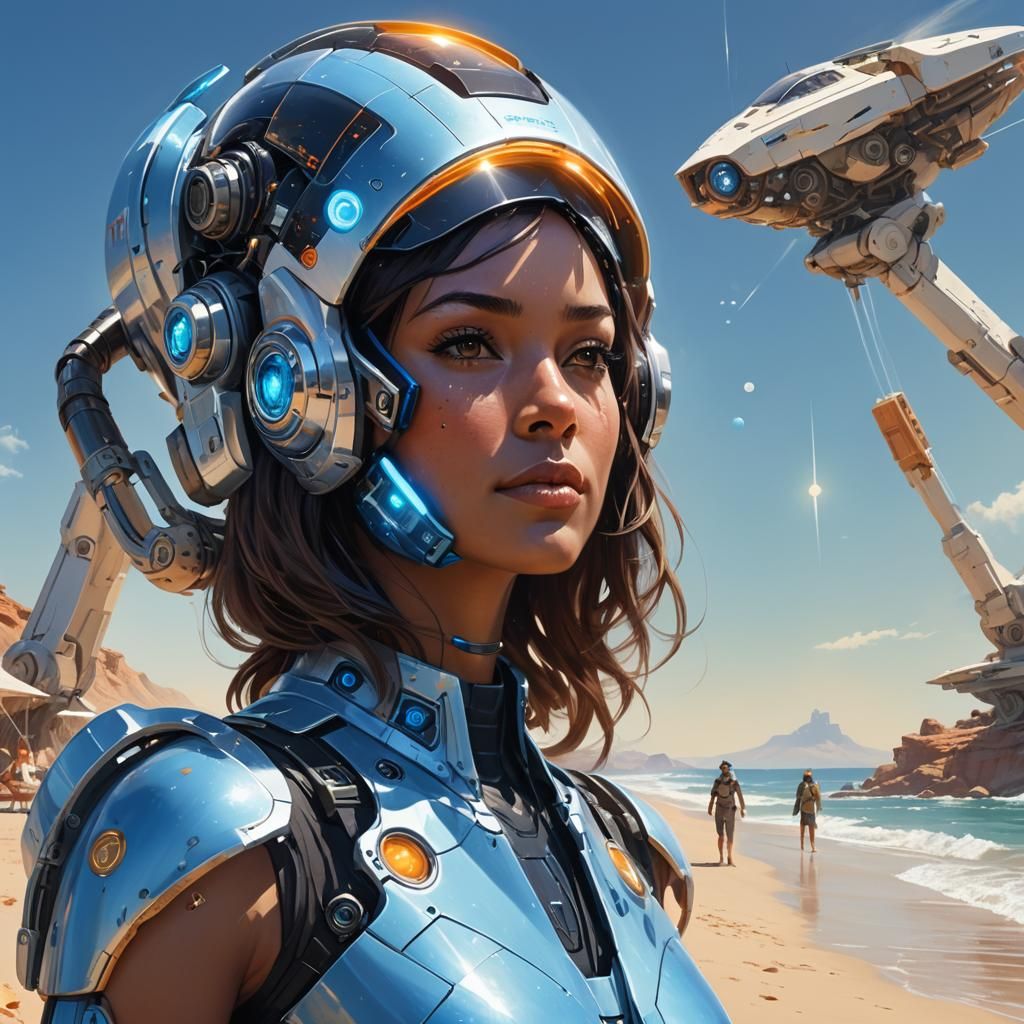 Sci-Fi Choice: Racing Helmet or Sunny Beach, Digital Art