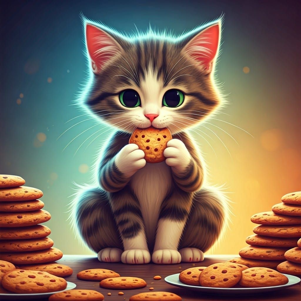 Cat Covered in Cookie Crumbs: Pixar-Style 3D Animation