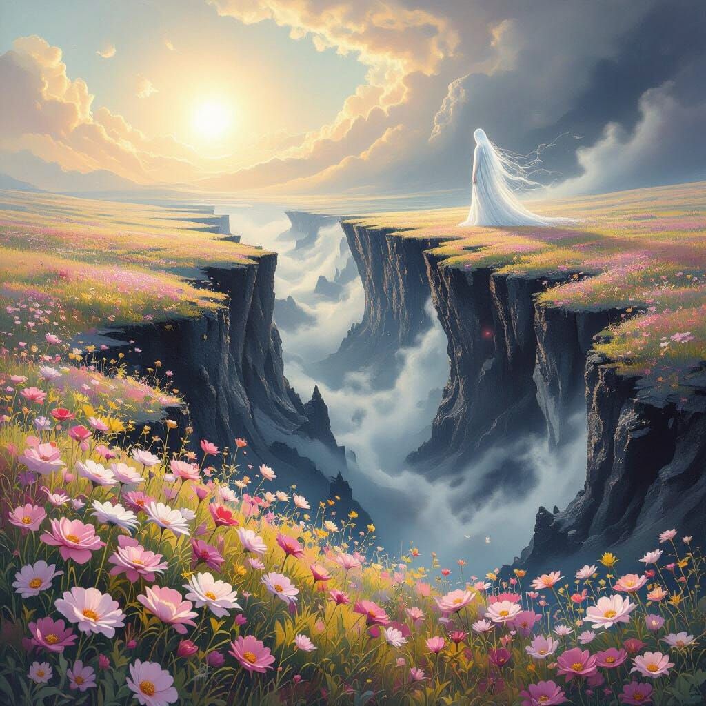 Ethereal Figure at Dreamscape Chasm Edge