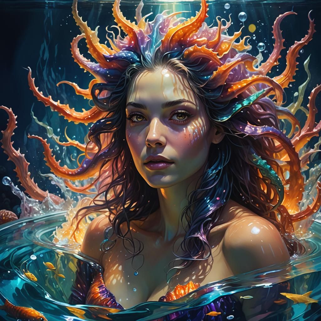 Underwater Sea Creature Portrait in Oil Painting Style