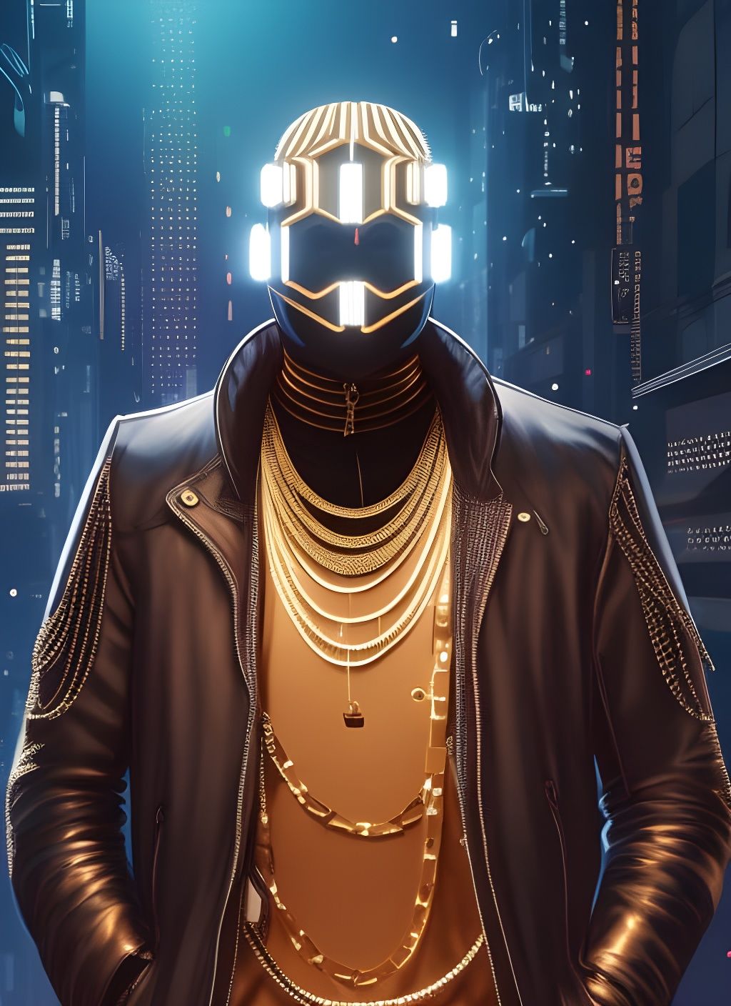Cyberpunk Man with Gold Chains in Night City