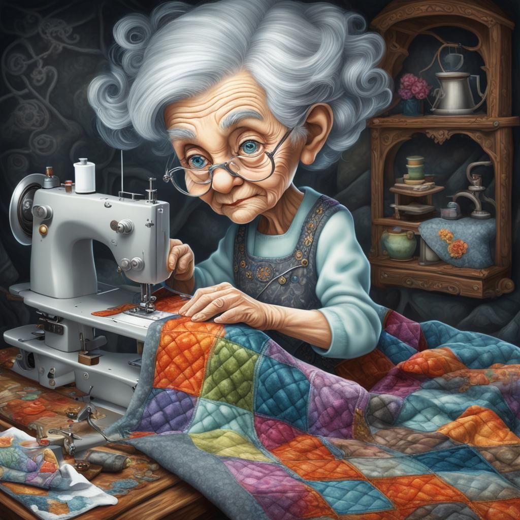 Picture: I'm Grandma Gerda, Luise's grandma. I showed Luise how to use a sewing machine. Now she can do it too.