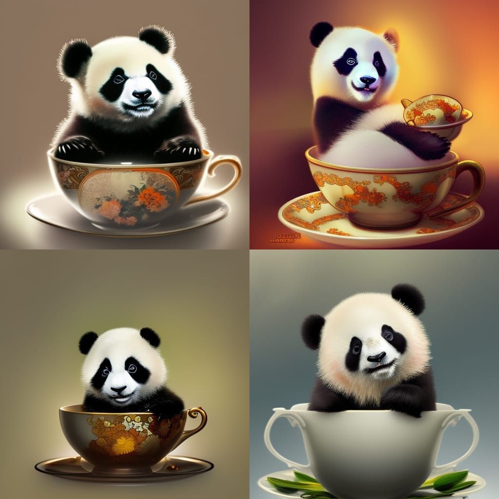 Baby Panda in Teacup: Hyperdetailed Concept Art
