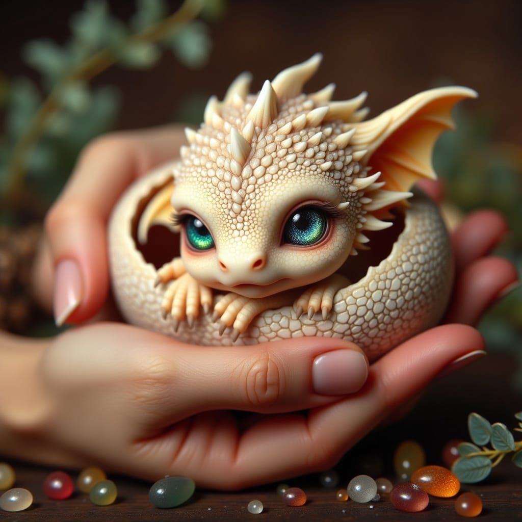 Sleeping Baby Dragon in Gentle Hand