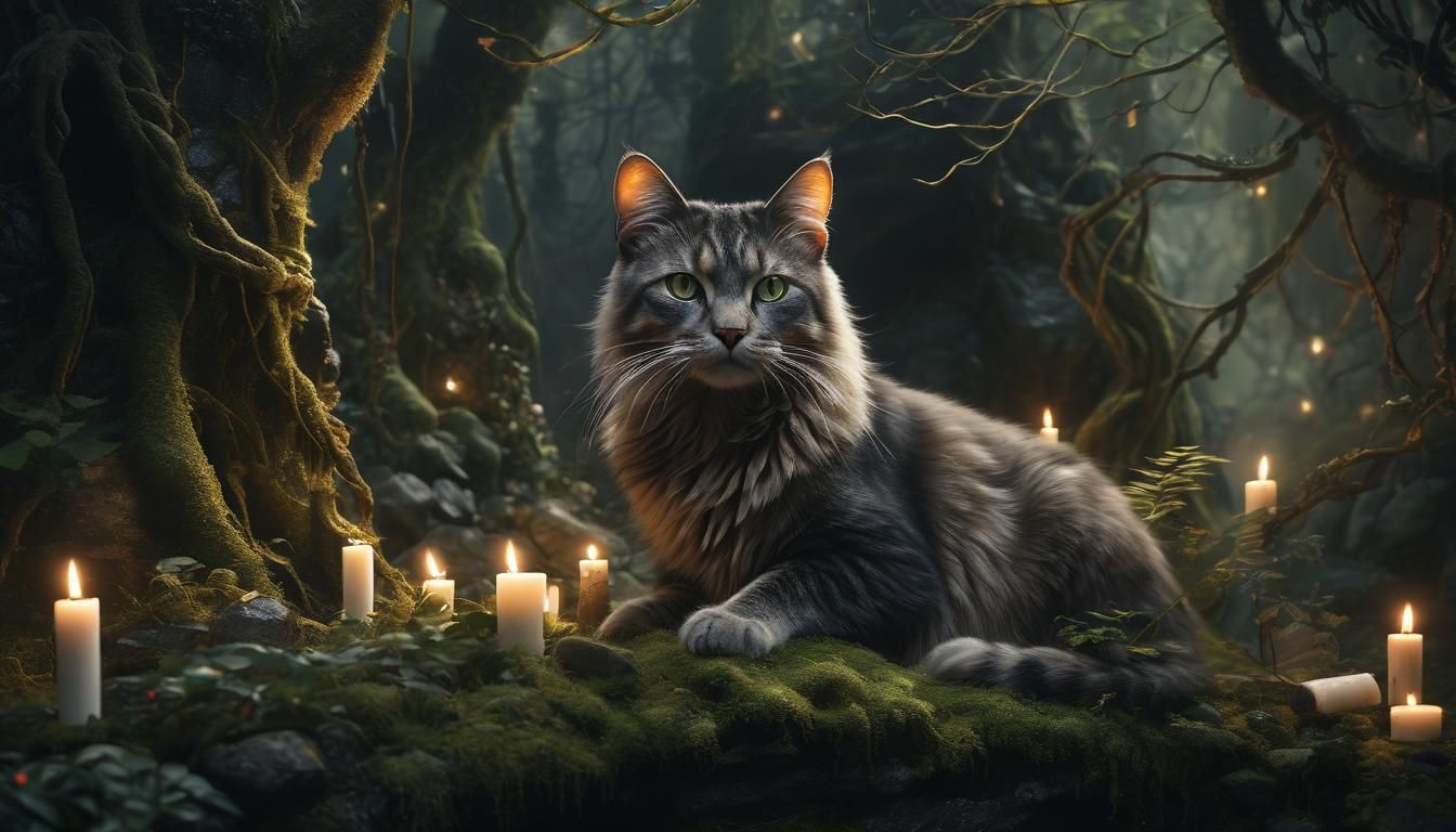 Ethereal Cat Portrait in Mystical Forest