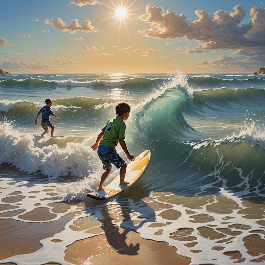 Child's Beach Day: Hyperrealistic Splash Art