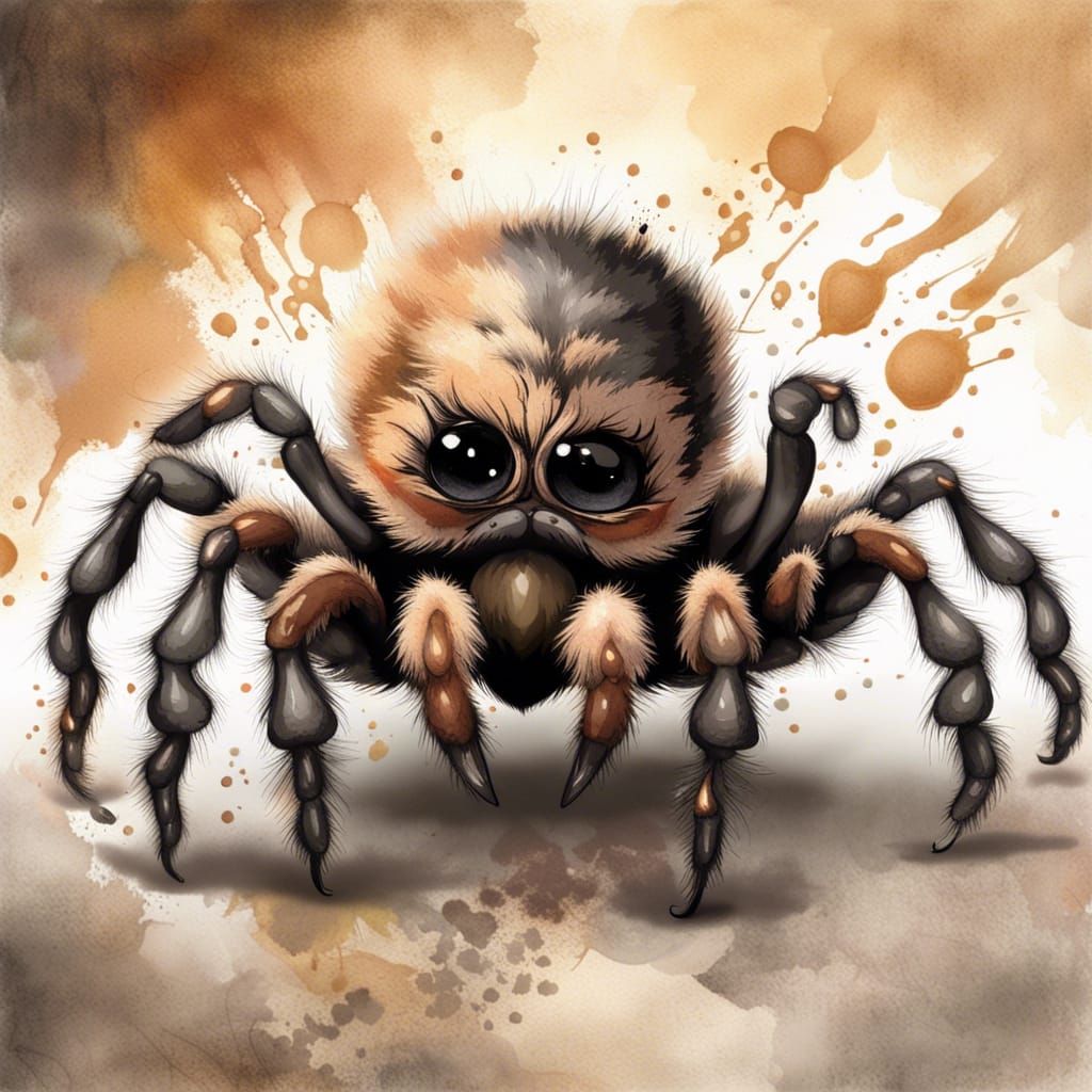 Adorable Chibi Tarantula with Watercolor Effect