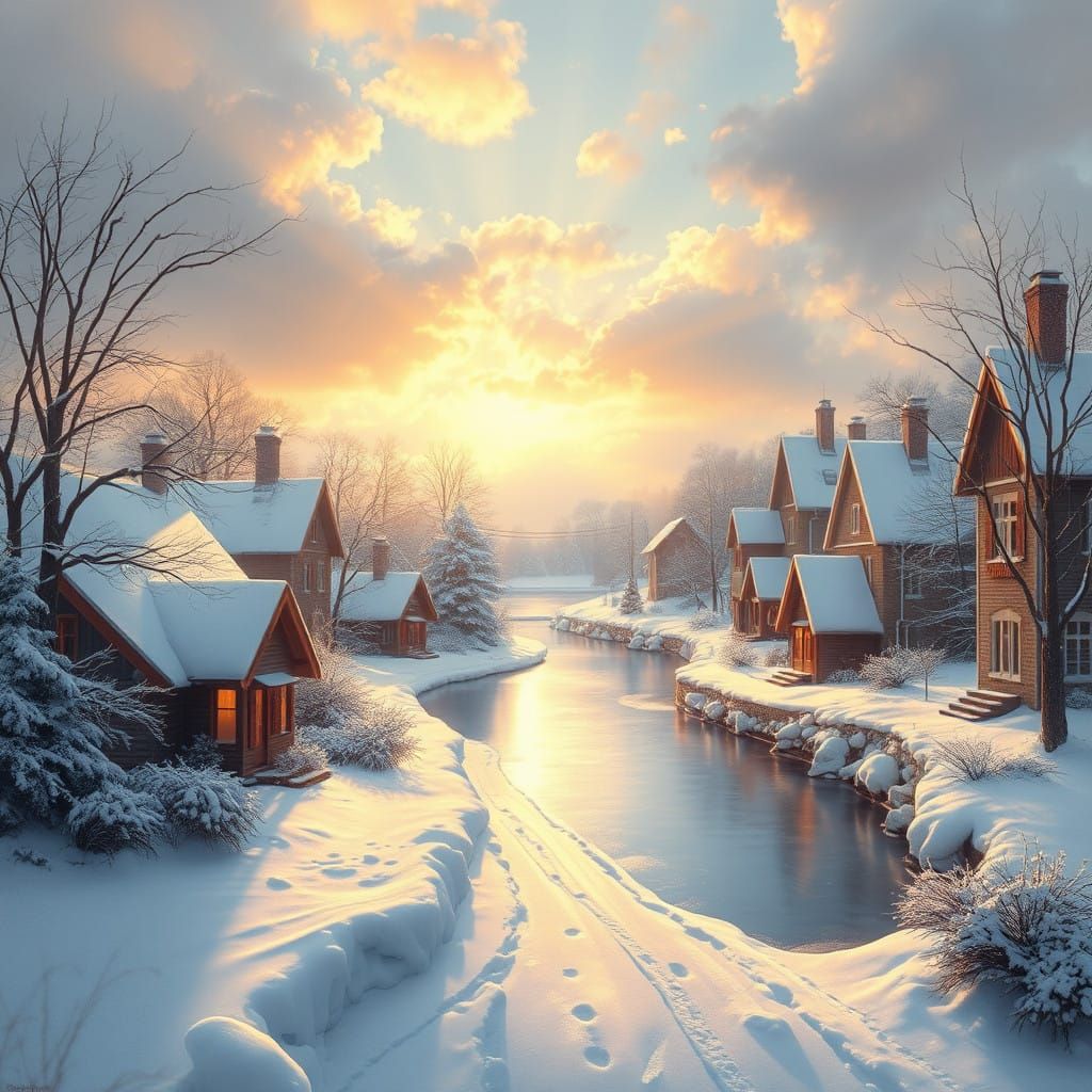 Winter Village in Soft Focus Light
