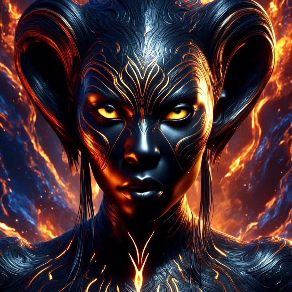 Demon Panther Overlayed with Woman Portrait